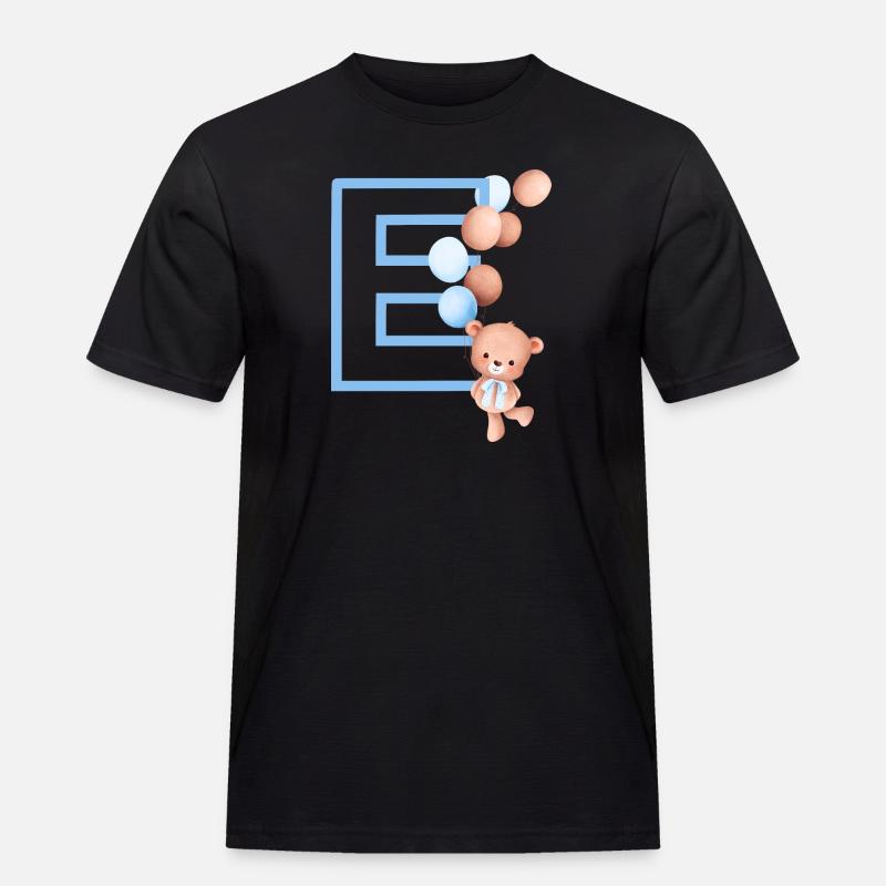 Blauer Buchstabe E Bär - Männer Workwear T-Shirt - Schwarz