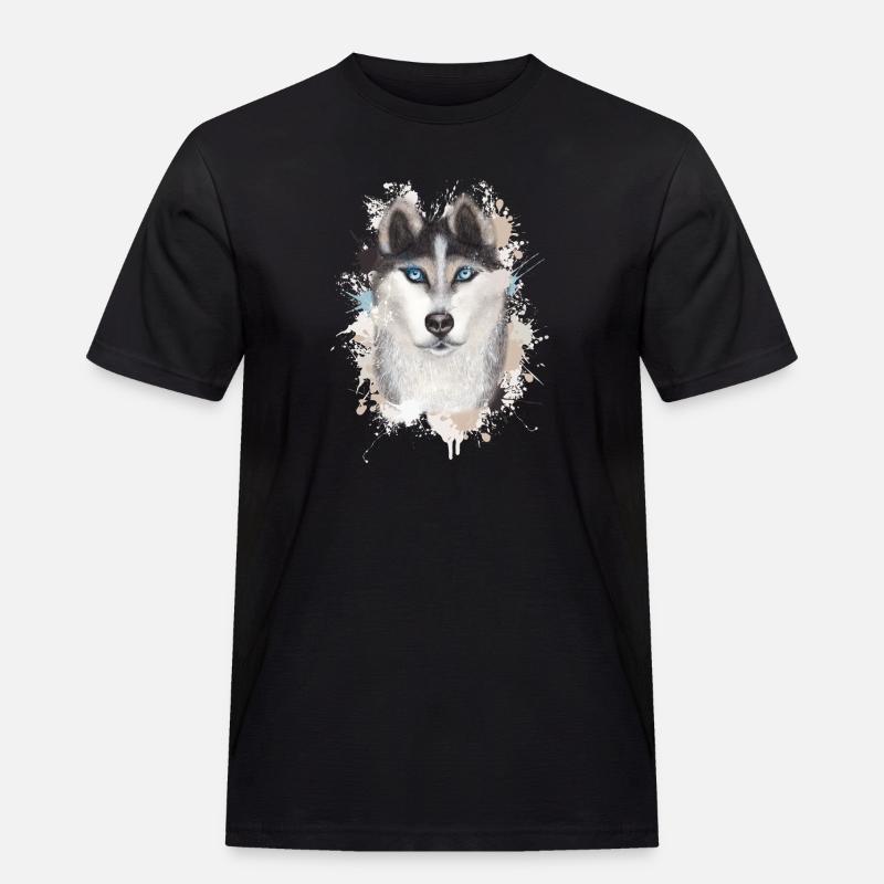 Wolf - Männer Workwear T-Shirt - Schwarz