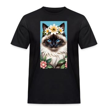 Natural beauty Burma Seal Point with floral wreath - Men's Workwear T-Shirt - black - Front - AI Model Male 178 light (178cm)