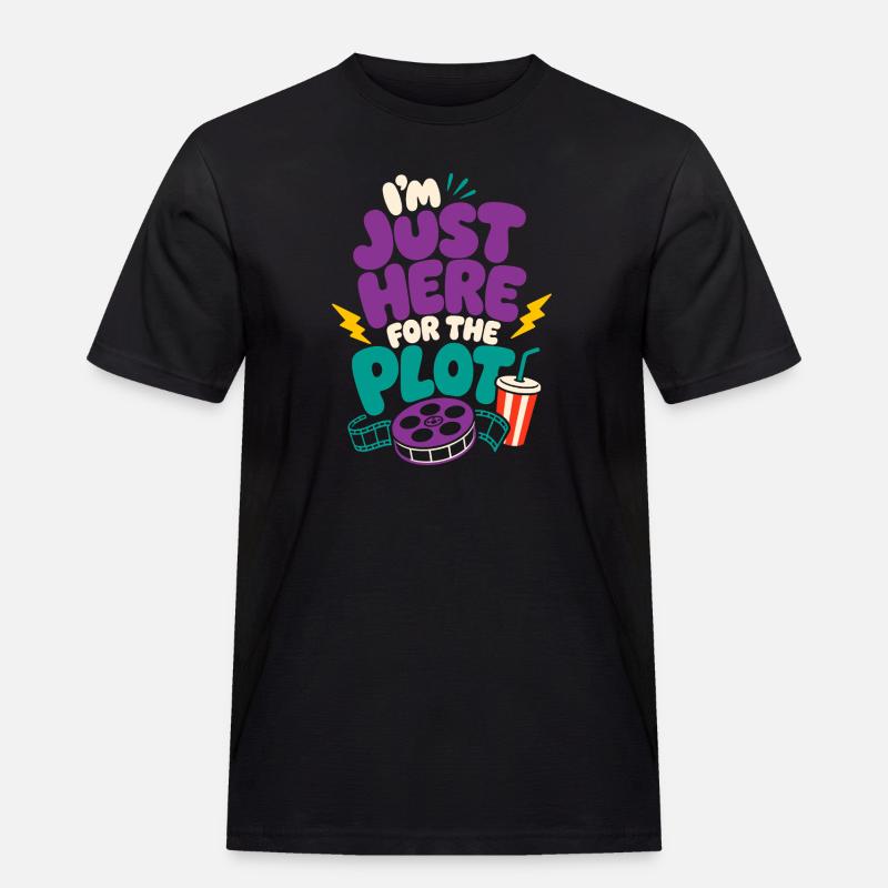 Just Here For The Plot - Männer Workwear T-Shirt - Schwarz