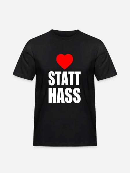 Herz statt hass - Männer Workwear T-Shirt - Schwarz