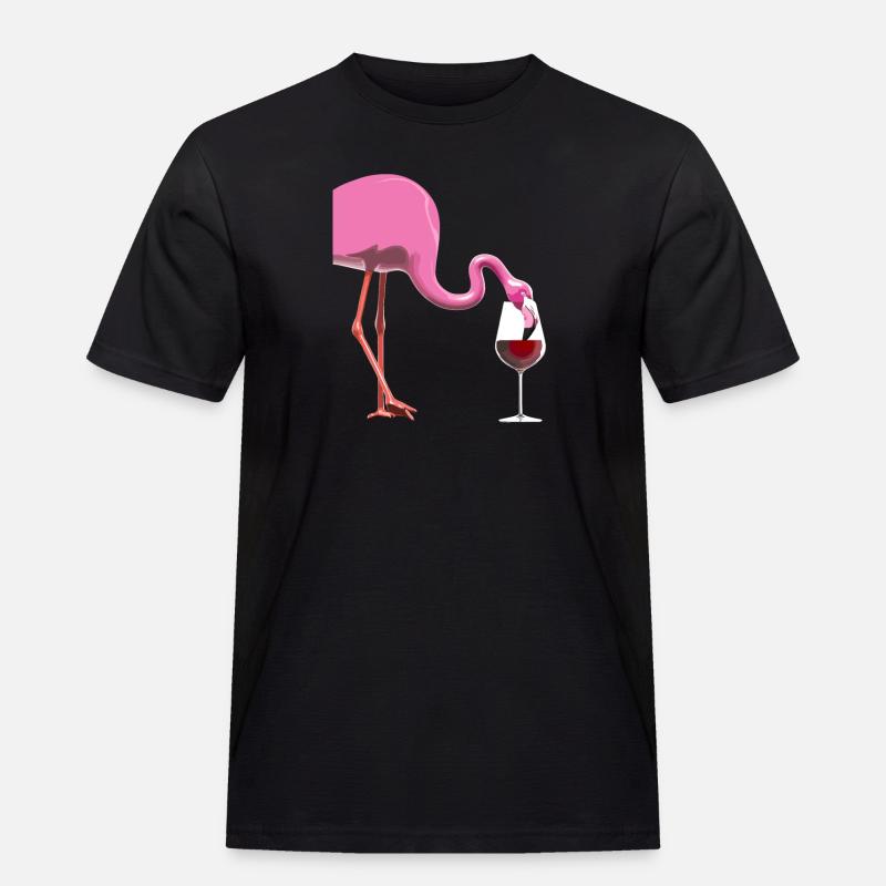 Flamingo mit Weinglas - Männer Workwear T-Shirt - Schwarz
