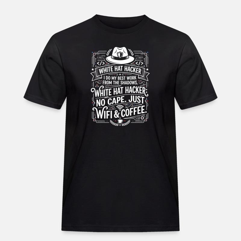 White Hat Hacker Wifi och Kaffe - Arbets-T-shirt herr - svart