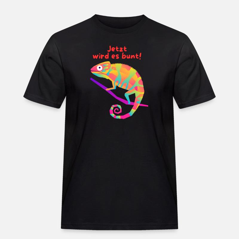 Jetzt wird es bunt - Chamaleon - Männer Workwear T-Shirt - Schwarz