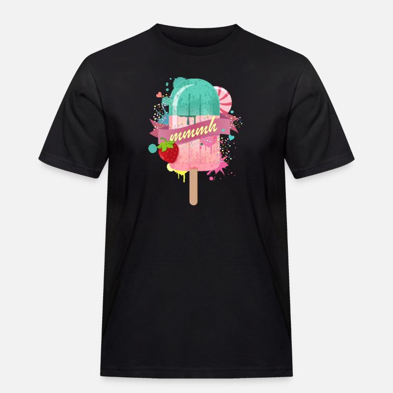 Eis am Stiel mit Erdbeere - Männer Workwear T-Shirt - Schwarz