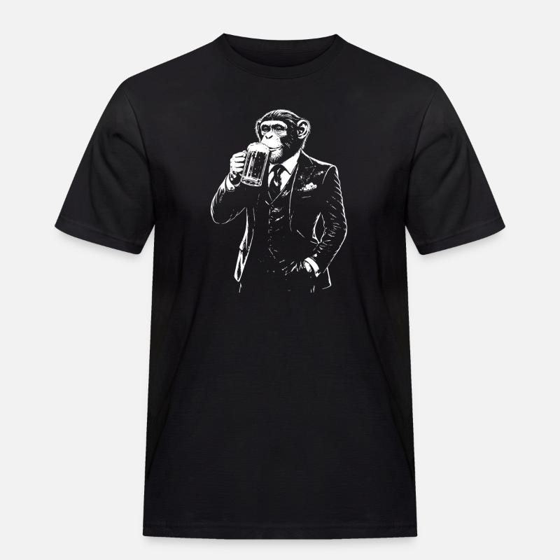 Kostüm-Affe schlürft Bier - Männer Workwear T-Shirt - Schwarz