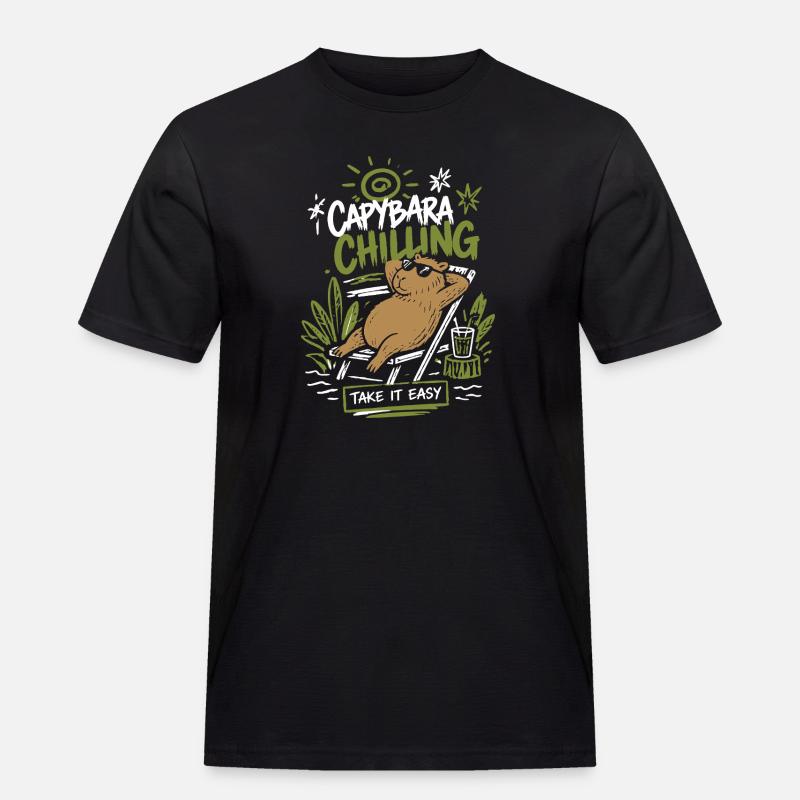 Capybara Chilling Take It Easy - Männer Workwear T-Shirt - Schwarz
