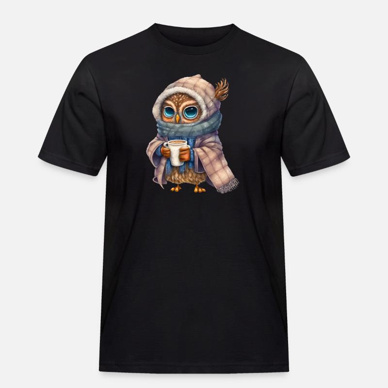 Nette Eule mit Kaffee - Männer Workwear T-Shirt - Schwarz