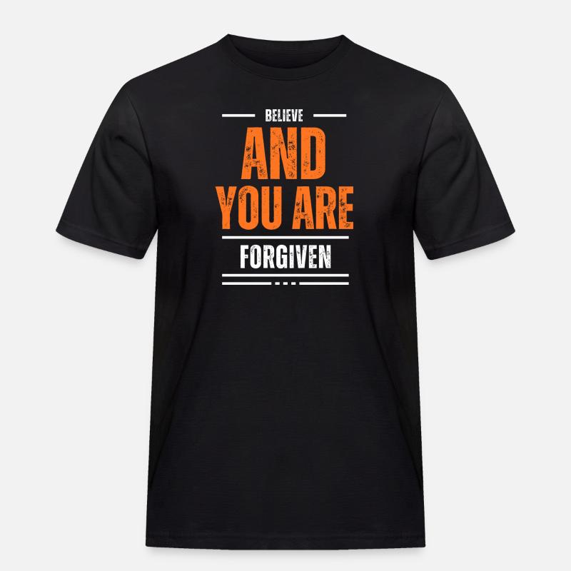 "Believe" - Männer Workwear T-Shirt - Schwarz