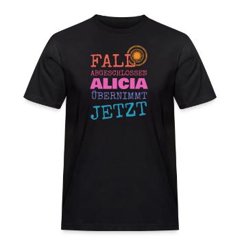 Alicia als Vorname - Männer Workwear T-Shirt - Schwarz - Vorne - AI Model Male 178 light (178cm)