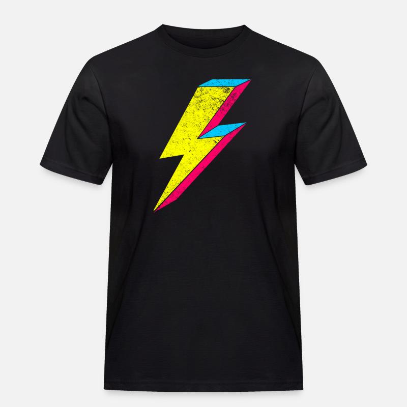 Neon Blitz Lightning Design 70s 80s - Männer Workwear T-Shirt - Schwarz