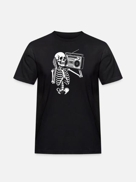 Skelett Ghettoblaster Retro Groove - Männer Workwear T-Shirt - Schwarz