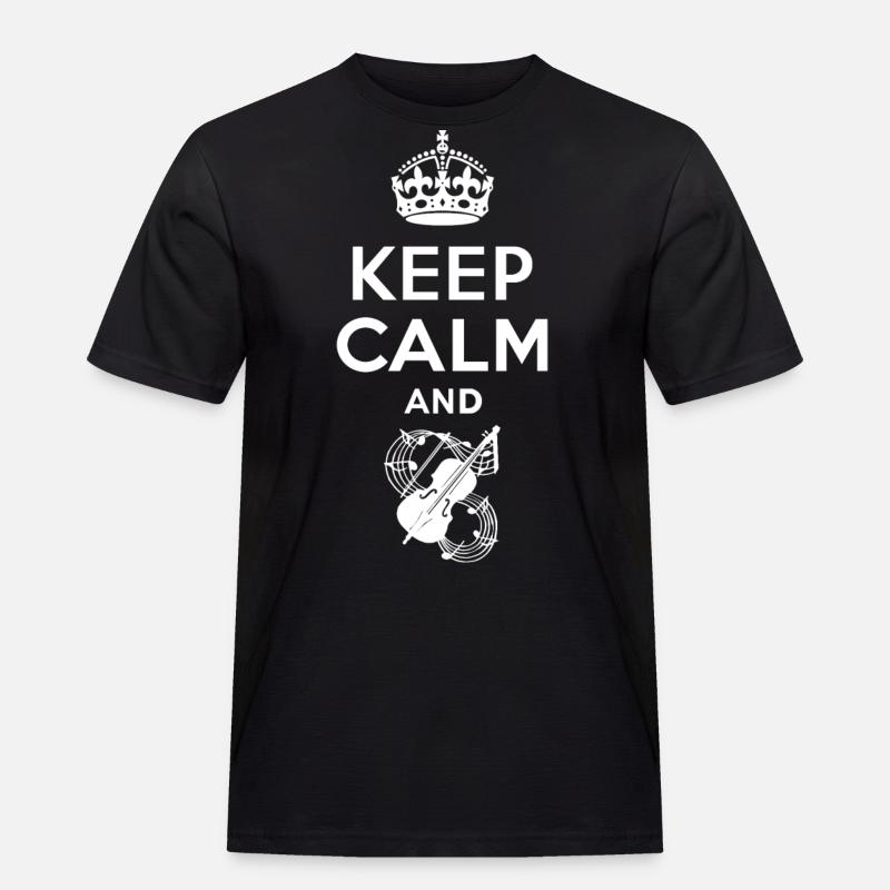 Keep Calm - Geige - Männer Workwear T-Shirt - Schwarz