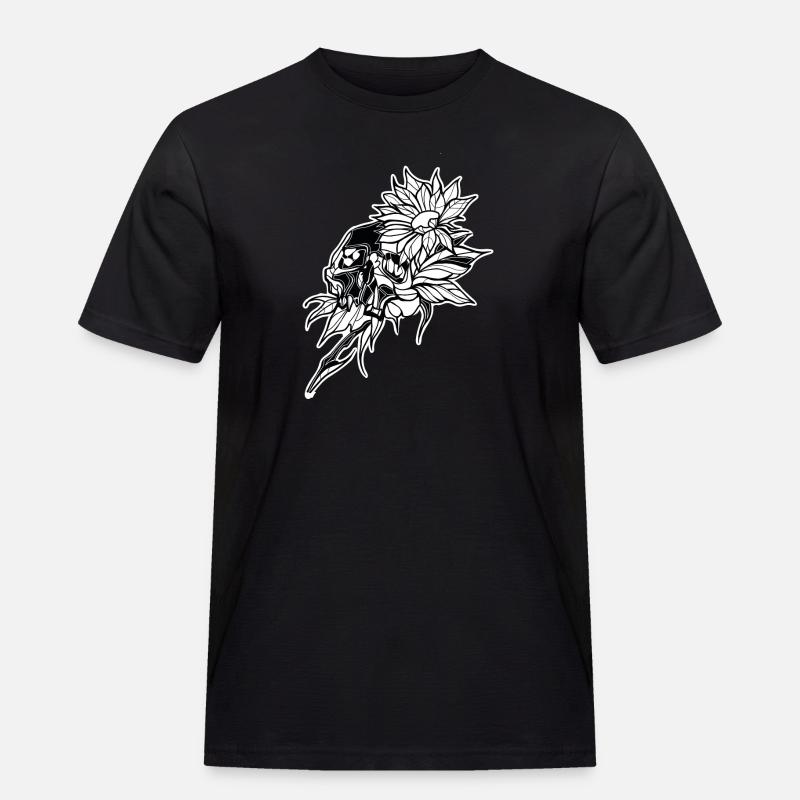 Schädel // Blume // Illustration - Männer Workwear T-Shirt - Schwarz