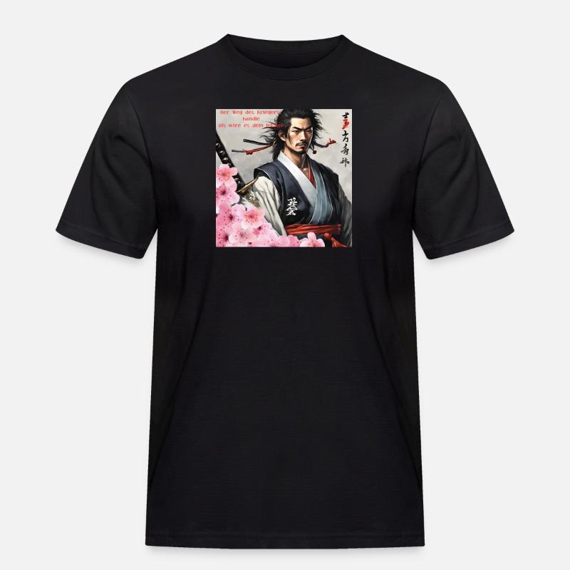 Japanischer Samurai Krieger Kirchblüten - Männer Workwear T-Shirt - Schwarz
