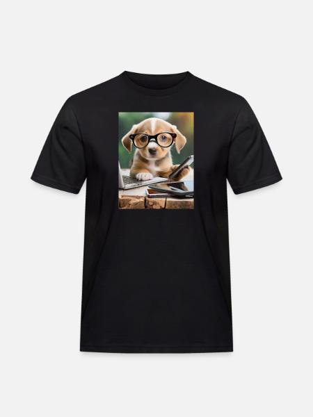 Hund mit Brille - Männer Workwear T-Shirt - Schwarz