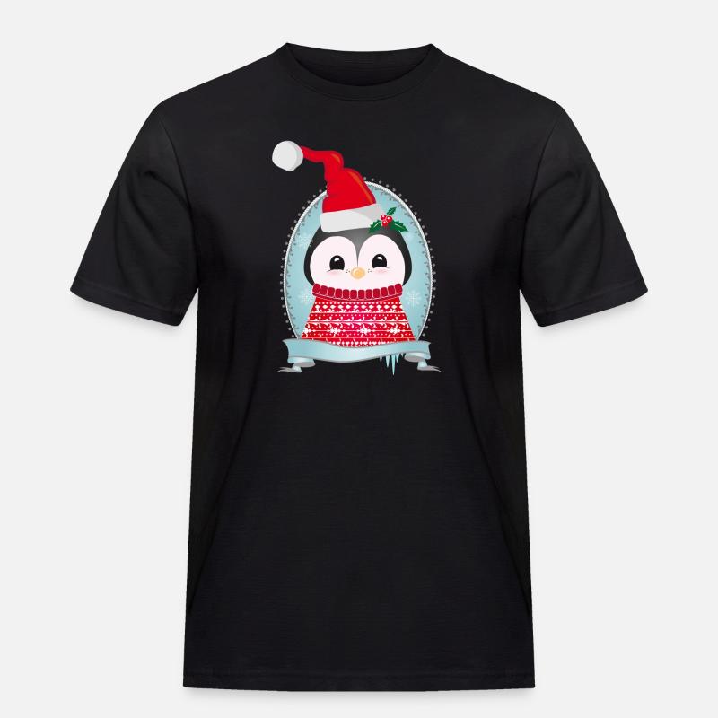 weihnachtlicher Pinguin mit Strickpullover & Mütze - Männer Workwear T-Shirt - Schwarz