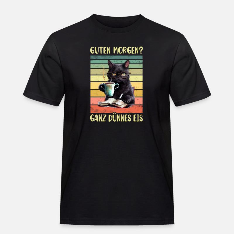 Schwarze Katze Morgenmuffel - Männer Workwear T-Shirt - Schwarz