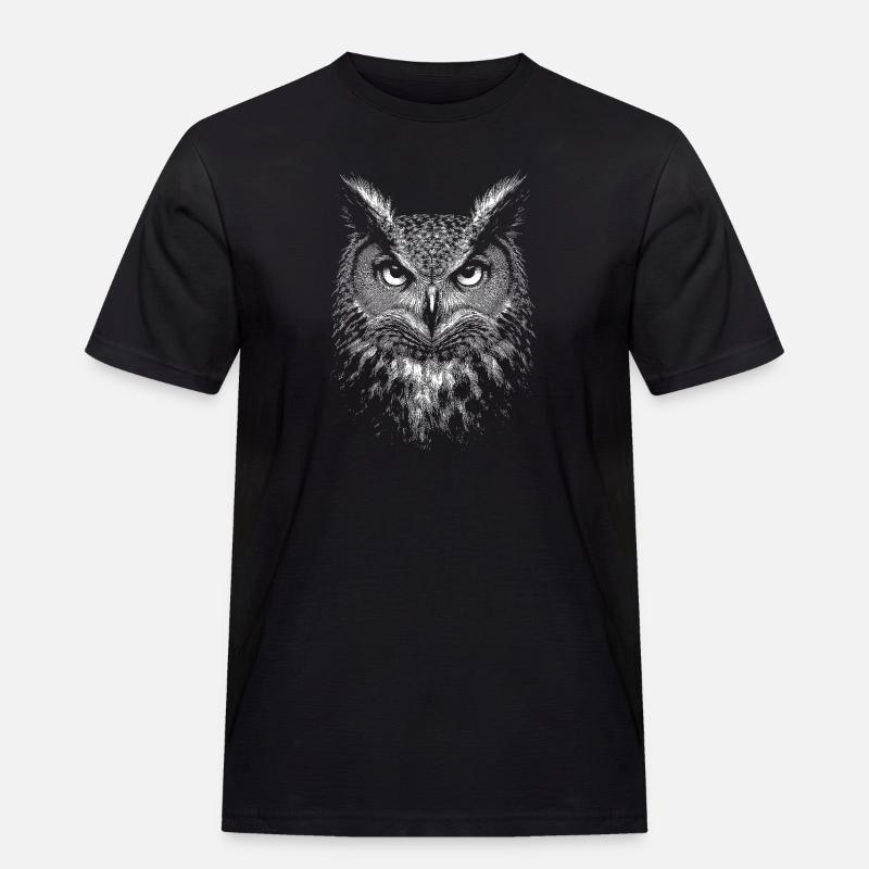  Eule - Männer Workwear T-Shirt - Schwarz