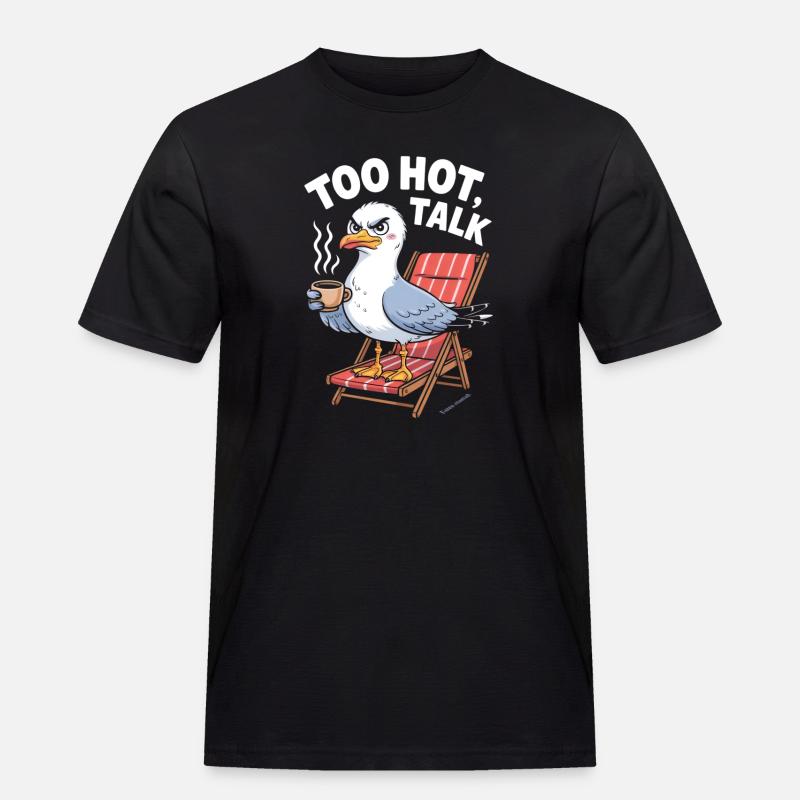 Freche Möwe entspannt sich mit Kaffee - Männer Workwear T-Shirt - Schwarz