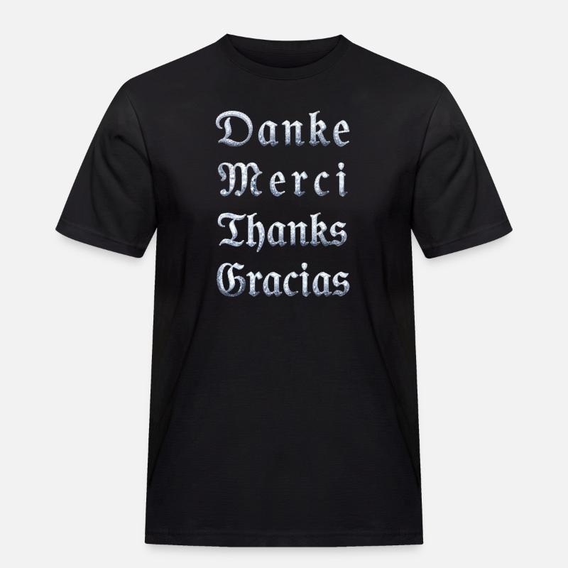 Multilinguale Dankesbotschaft Eiskristall - Männer Workwear T-Shirt - Schwarz