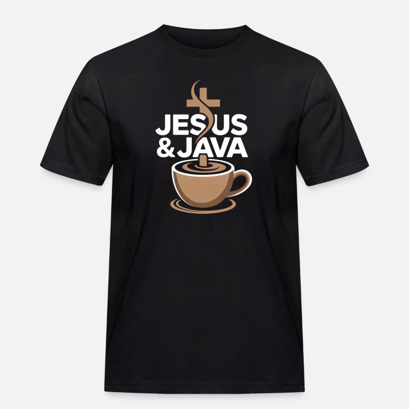 Inspiration und Kaffee mit Jesus & Java - Männer Workwear T-Shirt - Schwarz