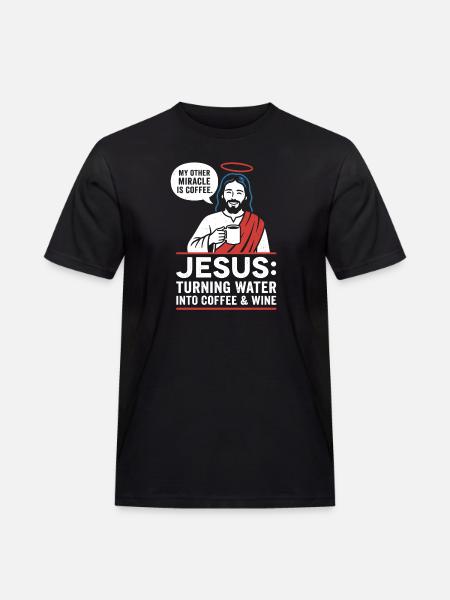 Jesus Coffee Miracle Graphic - Men's Workwear T-Shirt - black