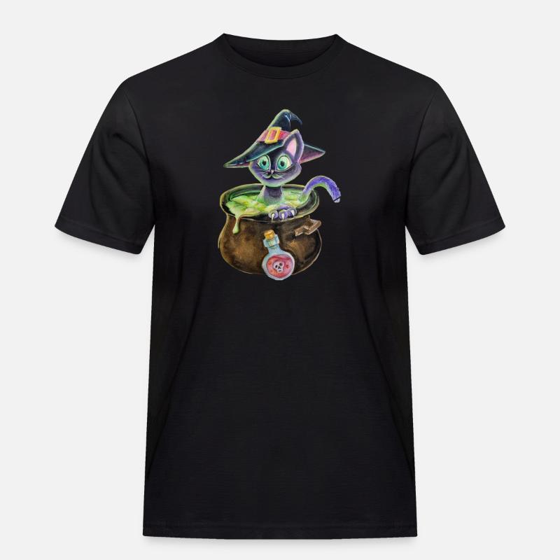 Hexenkatze im Topf - Männer Workwear T-Shirt - Schwarz