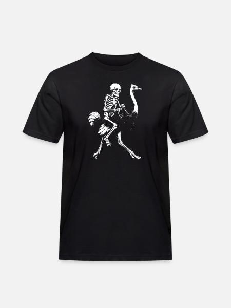 Eerie Skeleton on Flying Ostrich Illustration - Men's Workwear T-Shirt - black