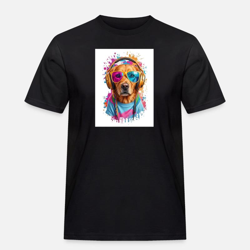 Bunter Hund mit Kopfhörern - Männer Workwear T-Shirt - Schwarz