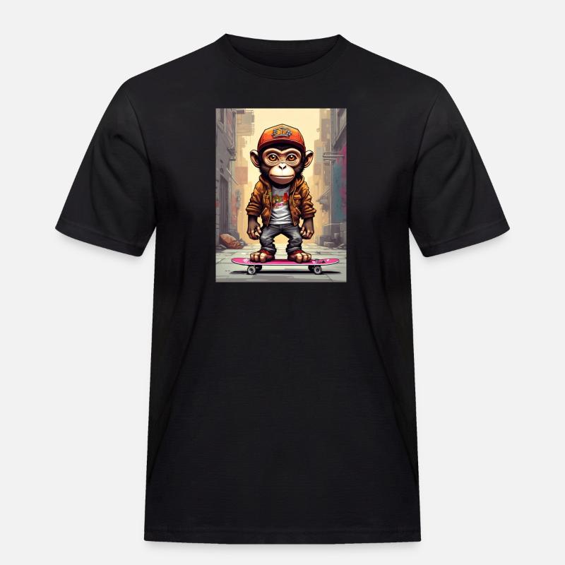 Comic Affe auf Skateboard - Männer Workwear T-Shirt - Schwarz