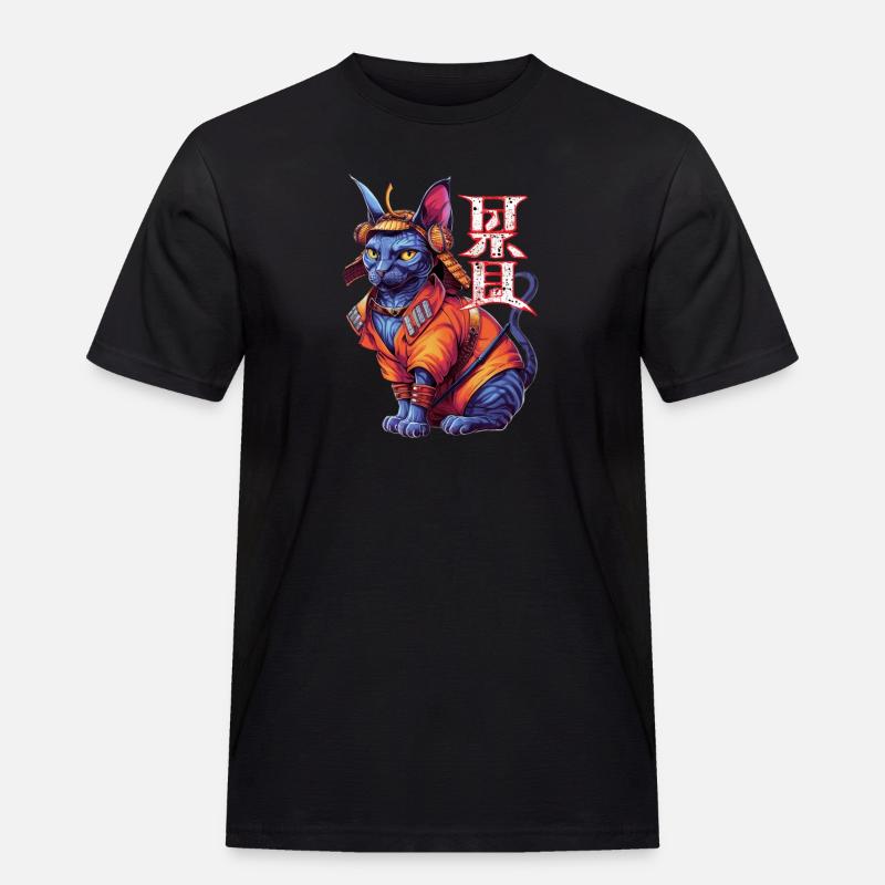 Samurai-Katze - Ninja-Kätzchen - Männer Workwear T-Shirt - Schwarz