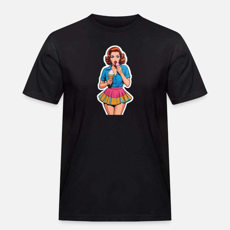 Retro Mädchen Eis essen - Männer Workwear T-Shirt - Schwarz
