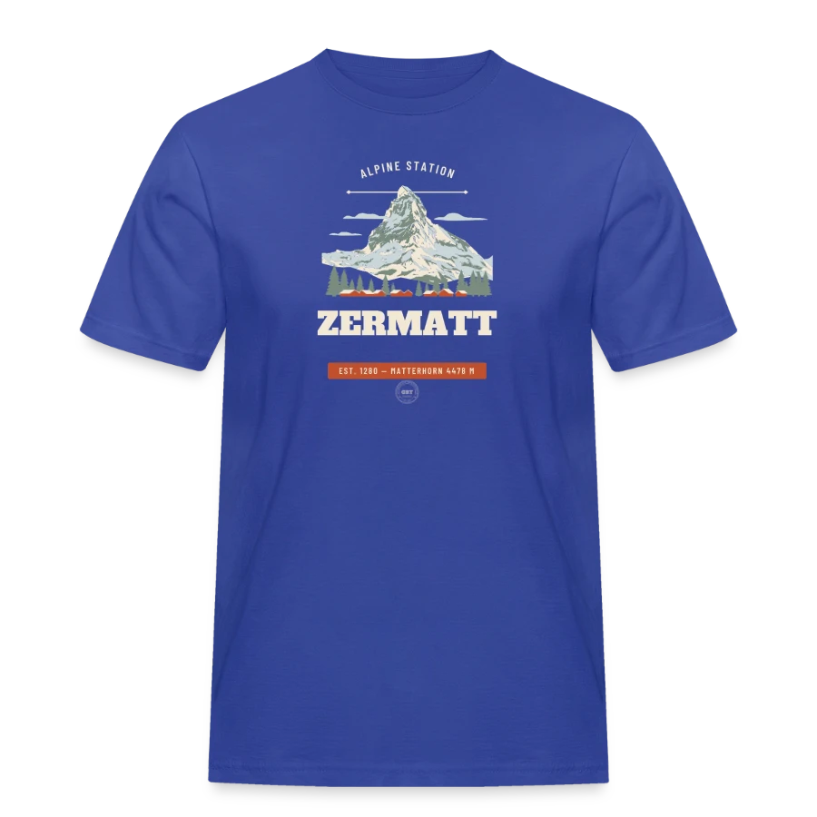 Zermatt badge on a men's workwear t-shirt, royal blue