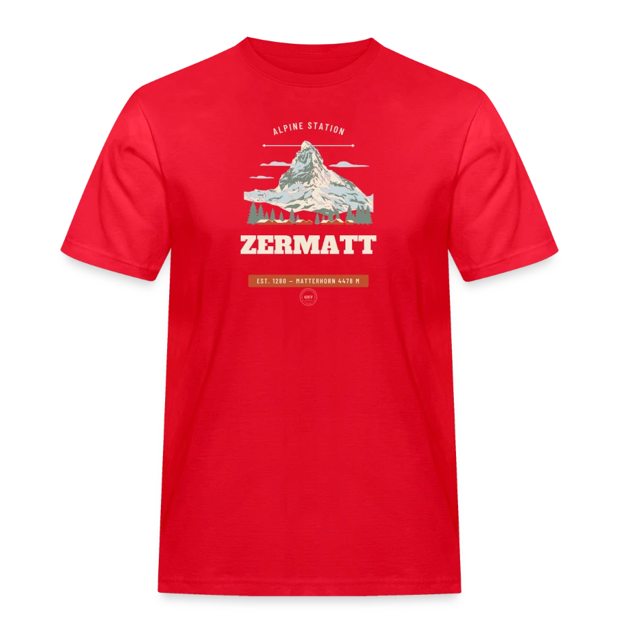 Zermatt badge on a men's workwear t-shirt, red