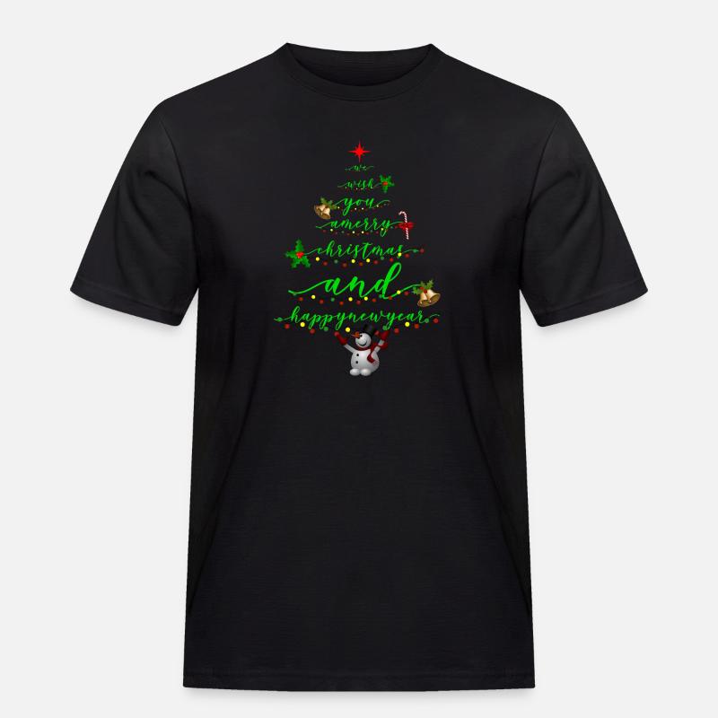 Script Christmas Tree with Snowman - Men's Workwear T-Shirt - black