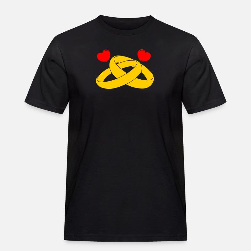Goldene Eheringe mit Herzen - Männer Workwear T-Shirt - Schwarz