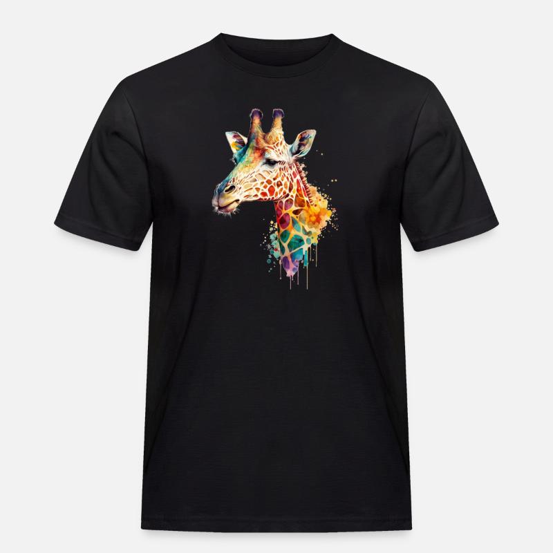 Giraffe - Männer Workwear T-Shirt - Schwarz