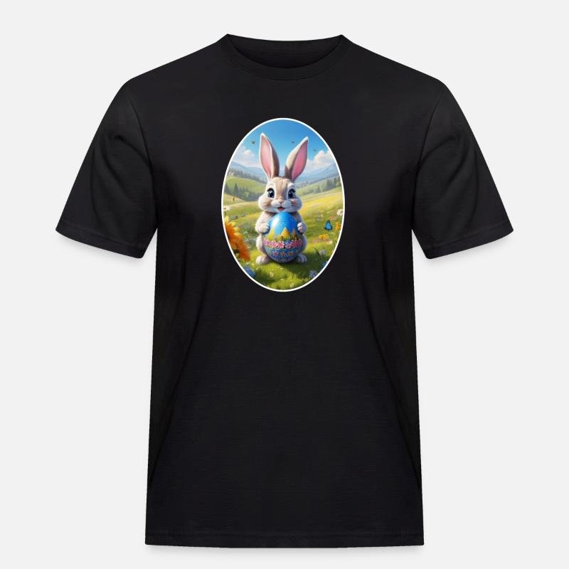 Osterhase mit Ei, Oval - Männer Workwear T-Shirt - Schwarz