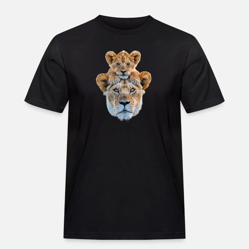 Löwenmutter mit Jungem - Männer Workwear T-Shirt - Schwarz