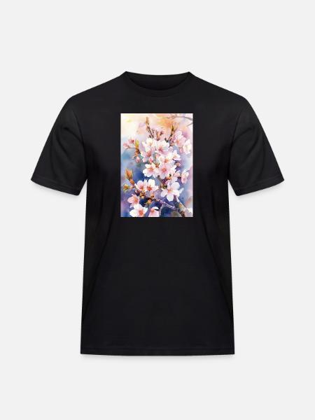 Aquarellfarben pastellfarbene Kirschblüten - Männer Workwear T-Shirt - Schwarz