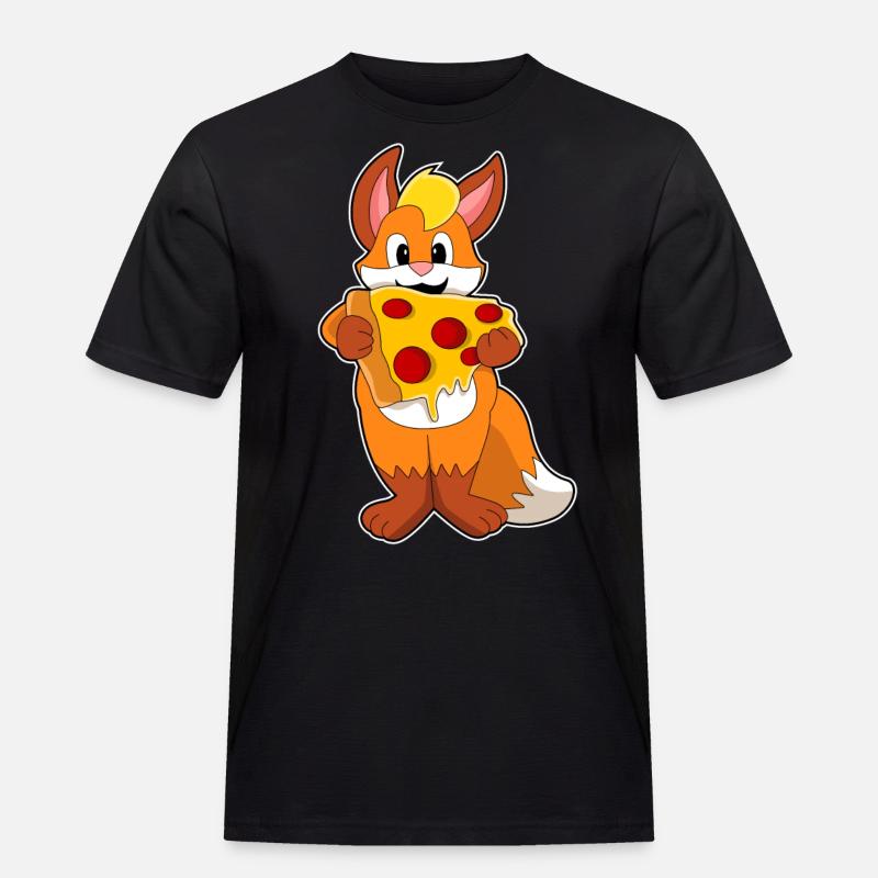 Fuchs mit Pizza - Männer Workwear T-Shirt - Schwarz
