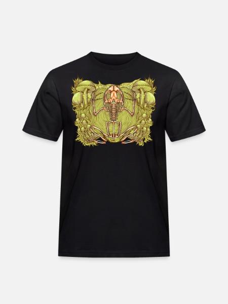 Frog skeleton between mushrooms - Men's Workwear T-Shirt - black