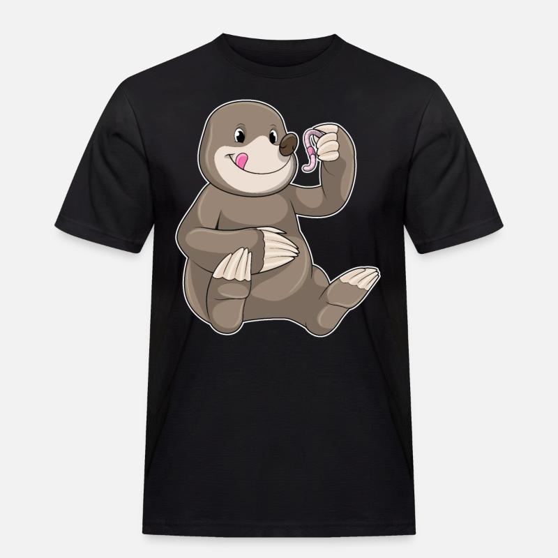 Mole with earthworm - Men's Workwear T-Shirt - black