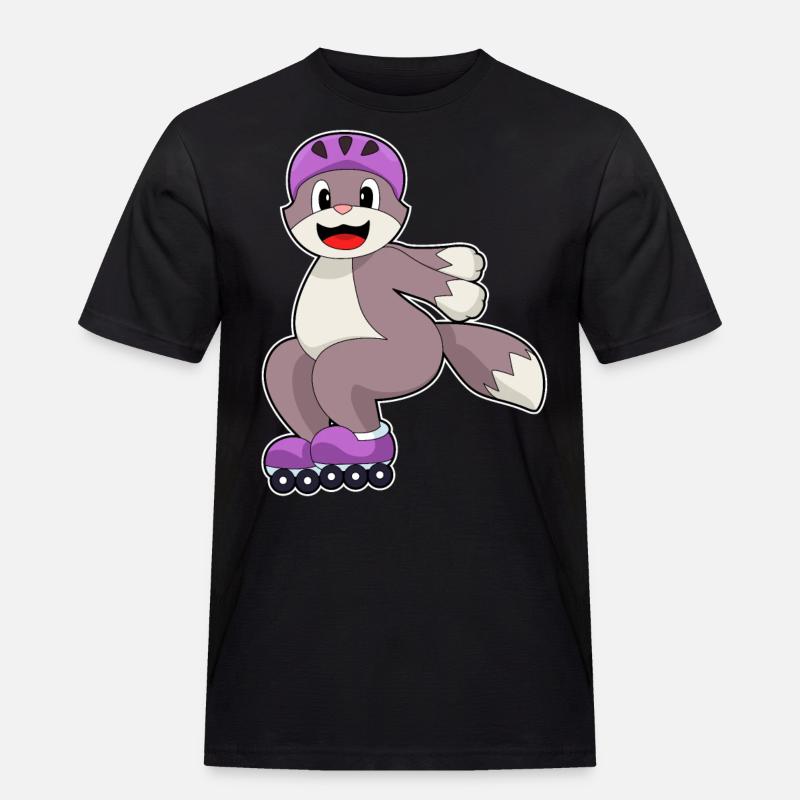 Katze mit Rollschuhe - Männer Workwear T-Shirt - Schwarz