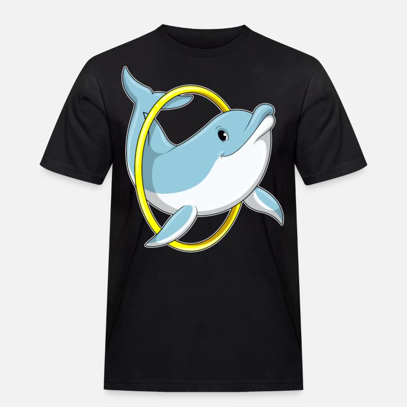 Delfin mit Ring - Männer Workwear T-Shirt - Schwarz