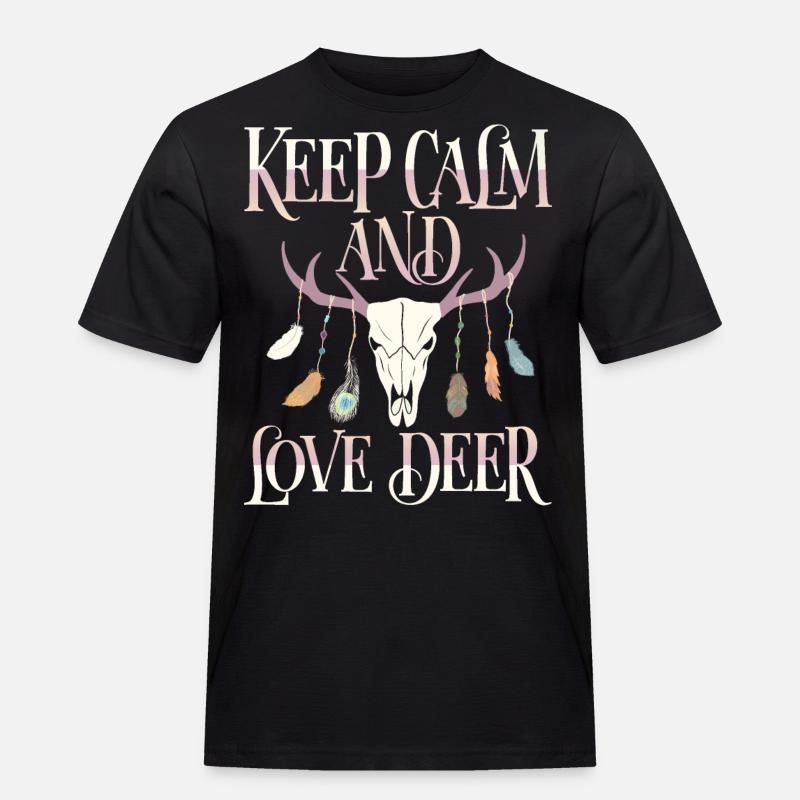 Hirschgeweih, Hirsche, Keep-Calm Spruch - Männer Workwear T-Shirt - Schwarz