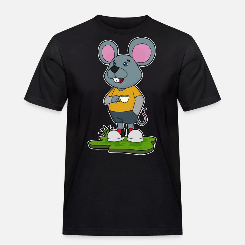Maus mit Kaffeetasse - Männer Workwear T-Shirt - Schwarz