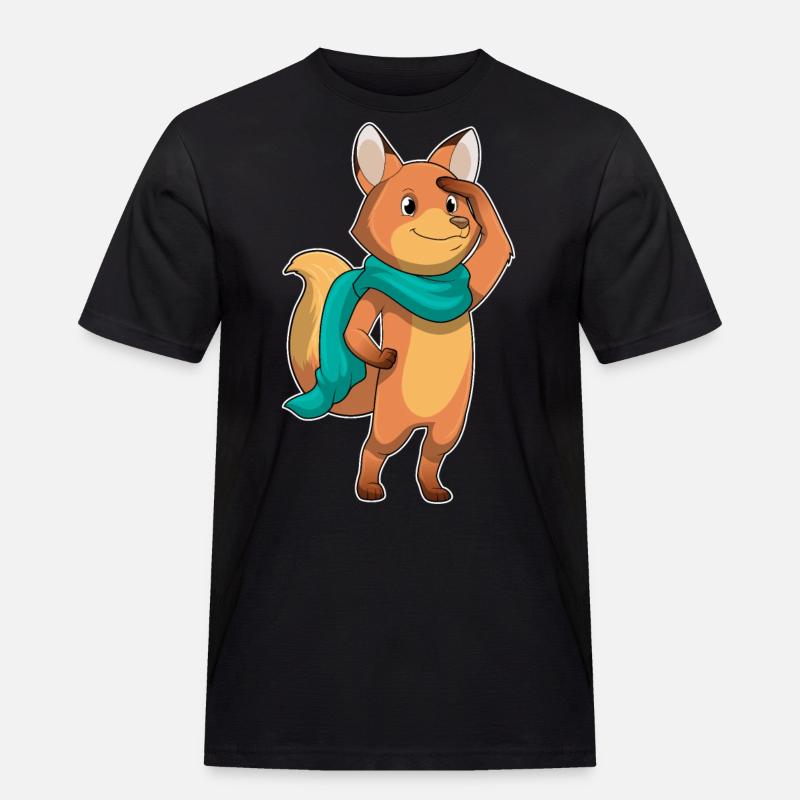 Fuchs mit Schal - Männer Workwear T-Shirt - Schwarz