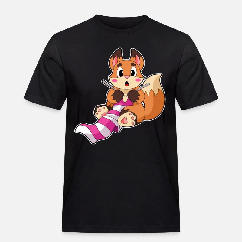 Fuchs mit Schal - Männer Workwear T-Shirt - Schwarz